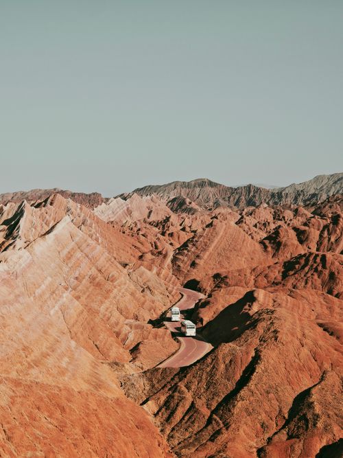 Free Stunning aerial shot of the rainbow-colored Zhangye Danxia mountains in Gansu, China. Stock Photo