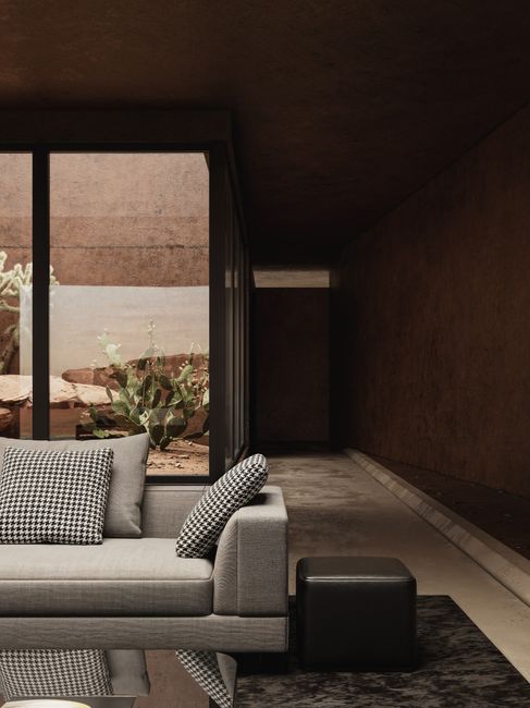 Minimalist luxury villa living room neutral tones