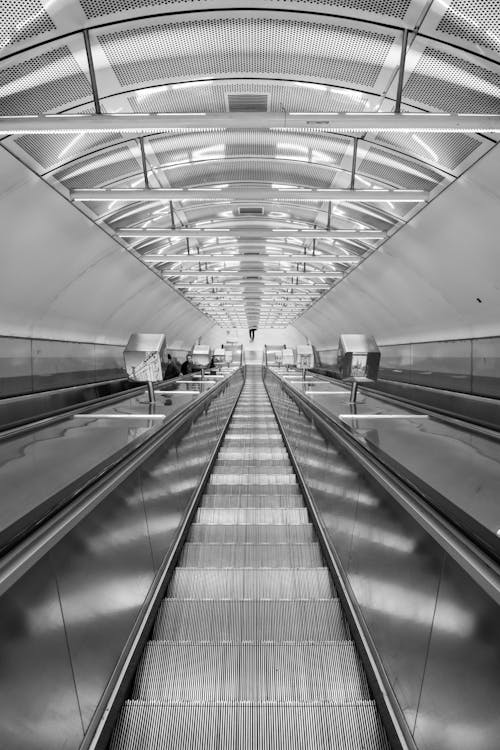 Ücretsiz Tren İstasyonunda Siyah Ve Gümüş Yürüyen Merdiven Stok Fotoğraflar