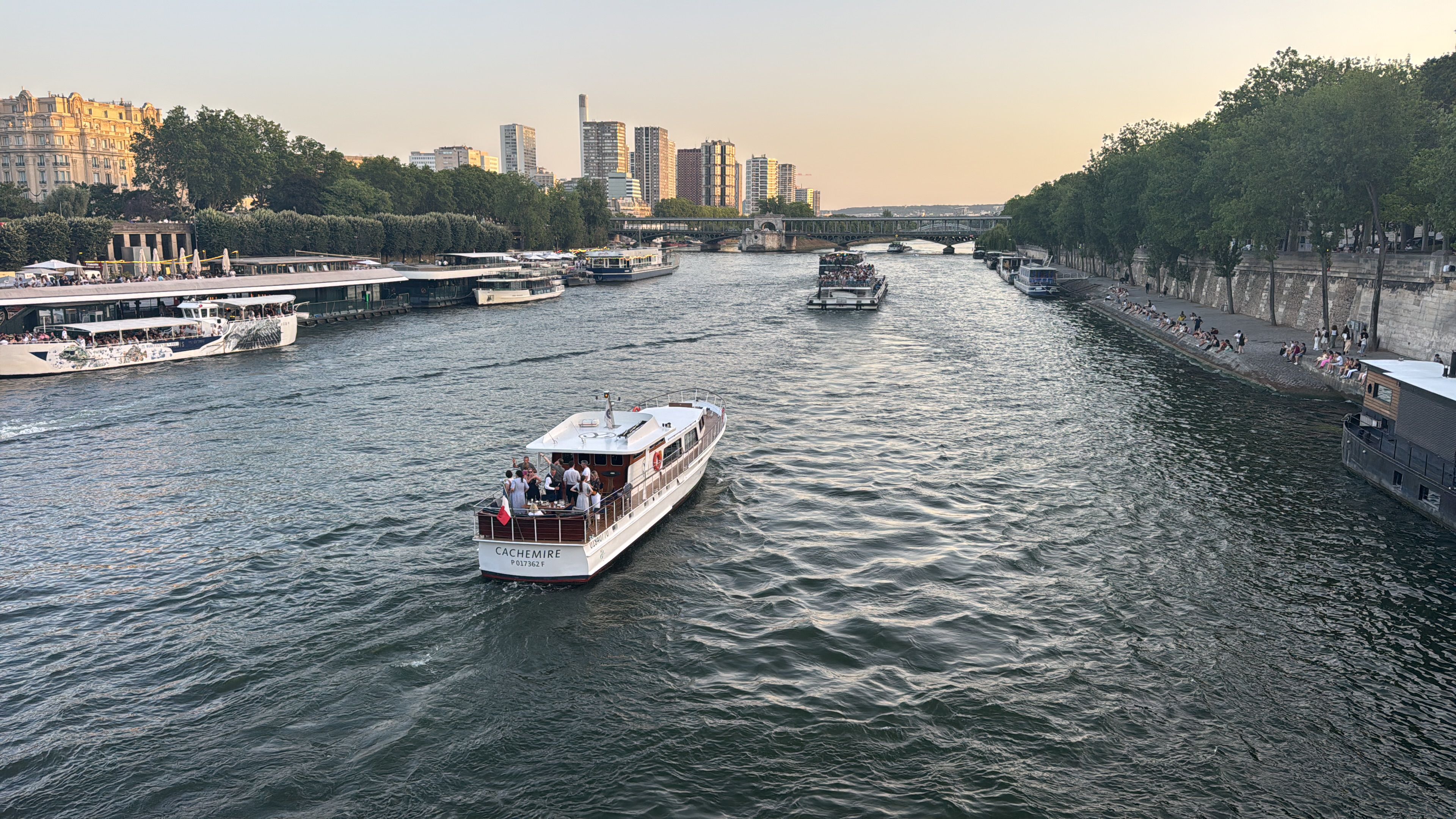 Sunset over the Seine River in Paris during summer
