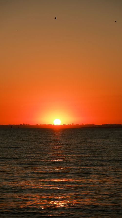 Free Stunning ocean sunset with vivid warm colors reflecting on the water surface. Stock Photo