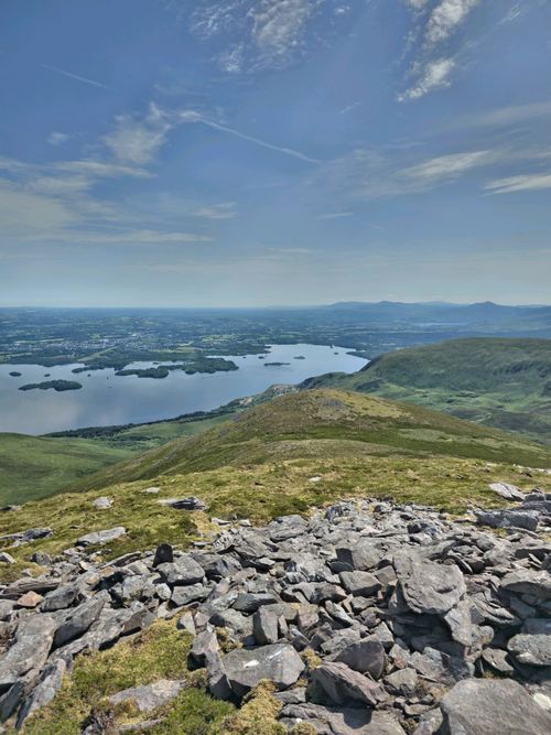 Free Stunning panoramic view from MacGillycuddy's Reeks capturing lakes and landscape in Ireland. Stock Photo