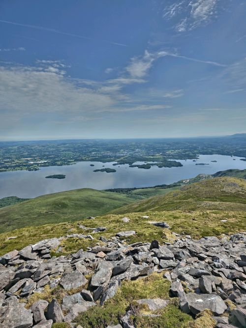 Free Breathtaking aerial view of lakes and mountains from MacGillycuddy's Reeks in Ireland. Stock Photo