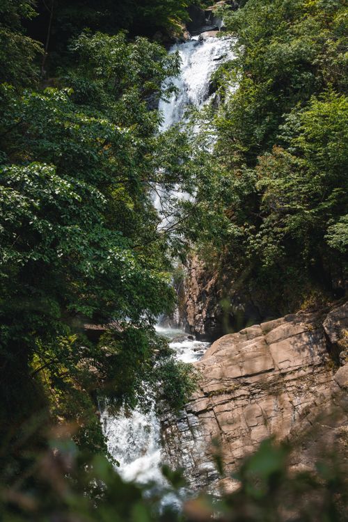Free Lush greenery surrounds a waterfall in Bursa, Türkiye, creating a tranquil natural setting. Stock Photo