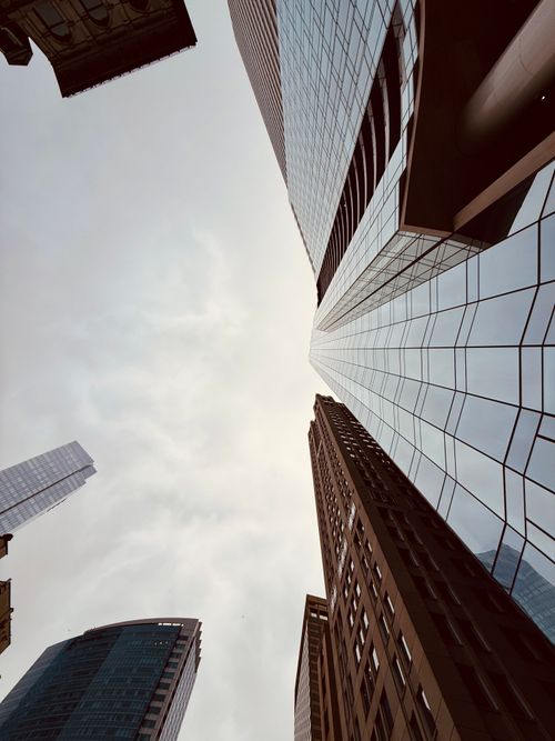 Free Dramatic perspective of Boston's skyscrapers against a cloudy sky. Stock Photo