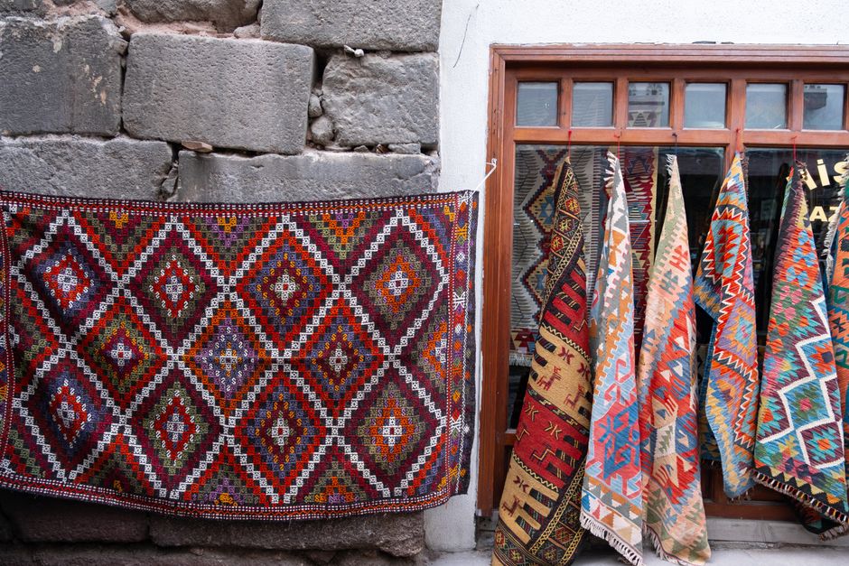 Intricately patterned hand-knotted Armenian rug