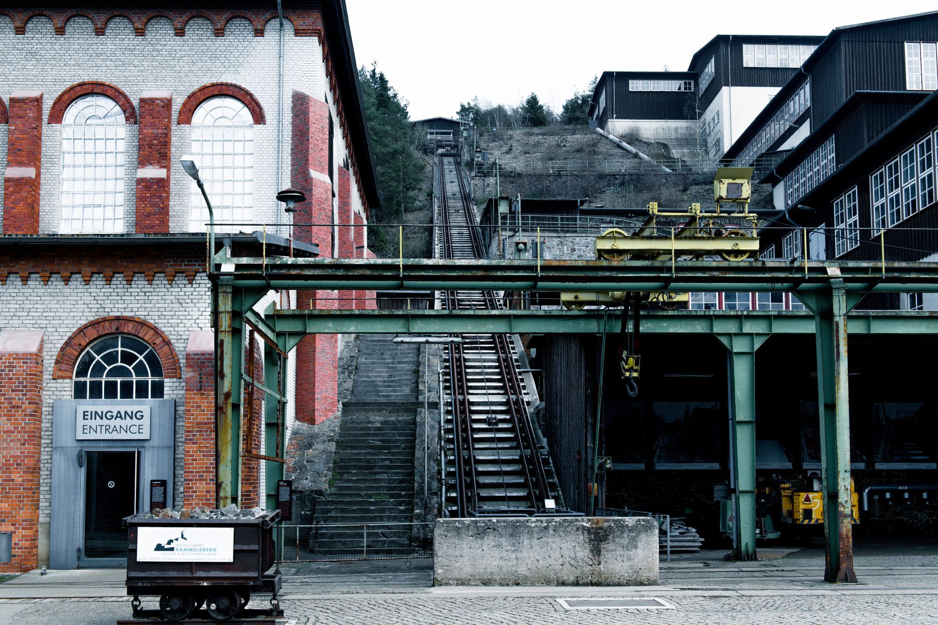 View of Rammelsberg Mining Museum showcasing its historic industrial architecture in Goslar, Germany.