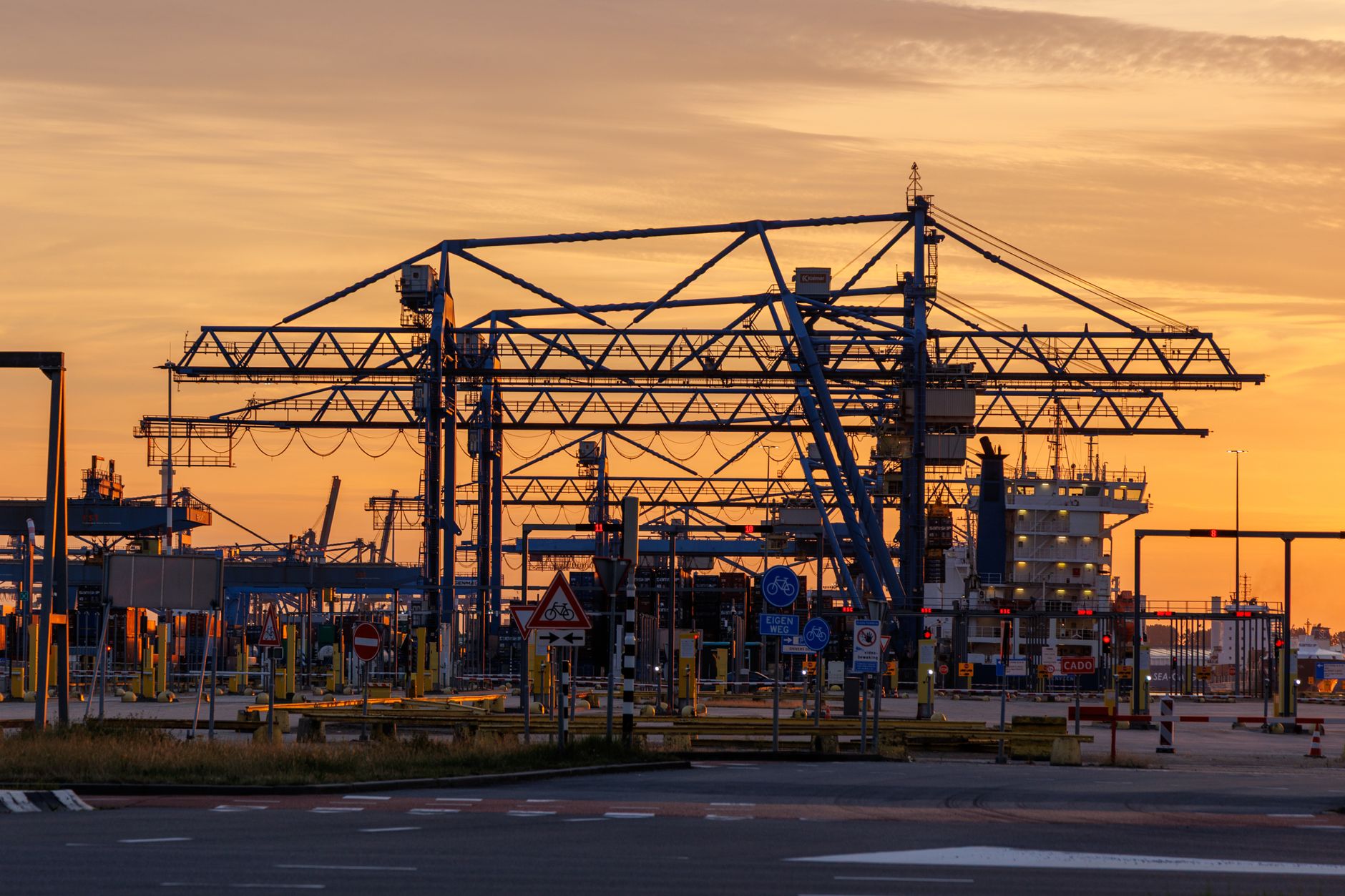 Rotterdam limanındaki konteynerler ve vinçler