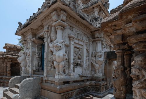 Free Detailed view of historic temple sculptures and architecture in Kanchipuram, Tamil Nadu, India. Stock Photo