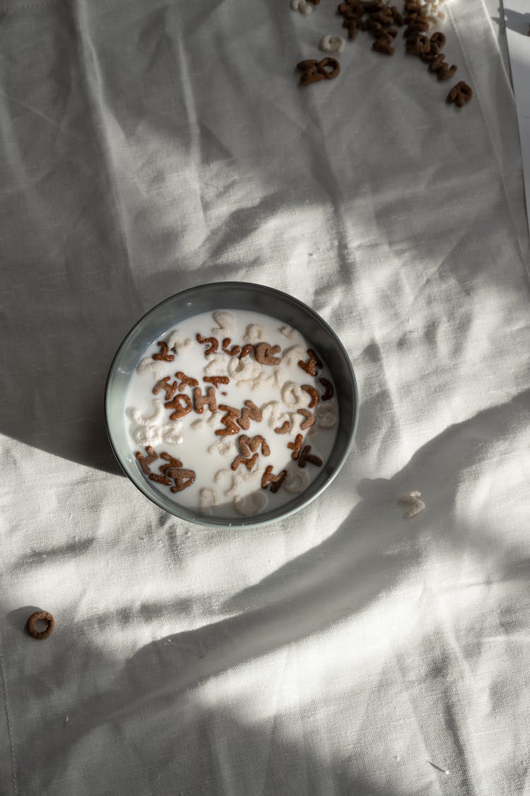 Milk With Cereals In A Bowl