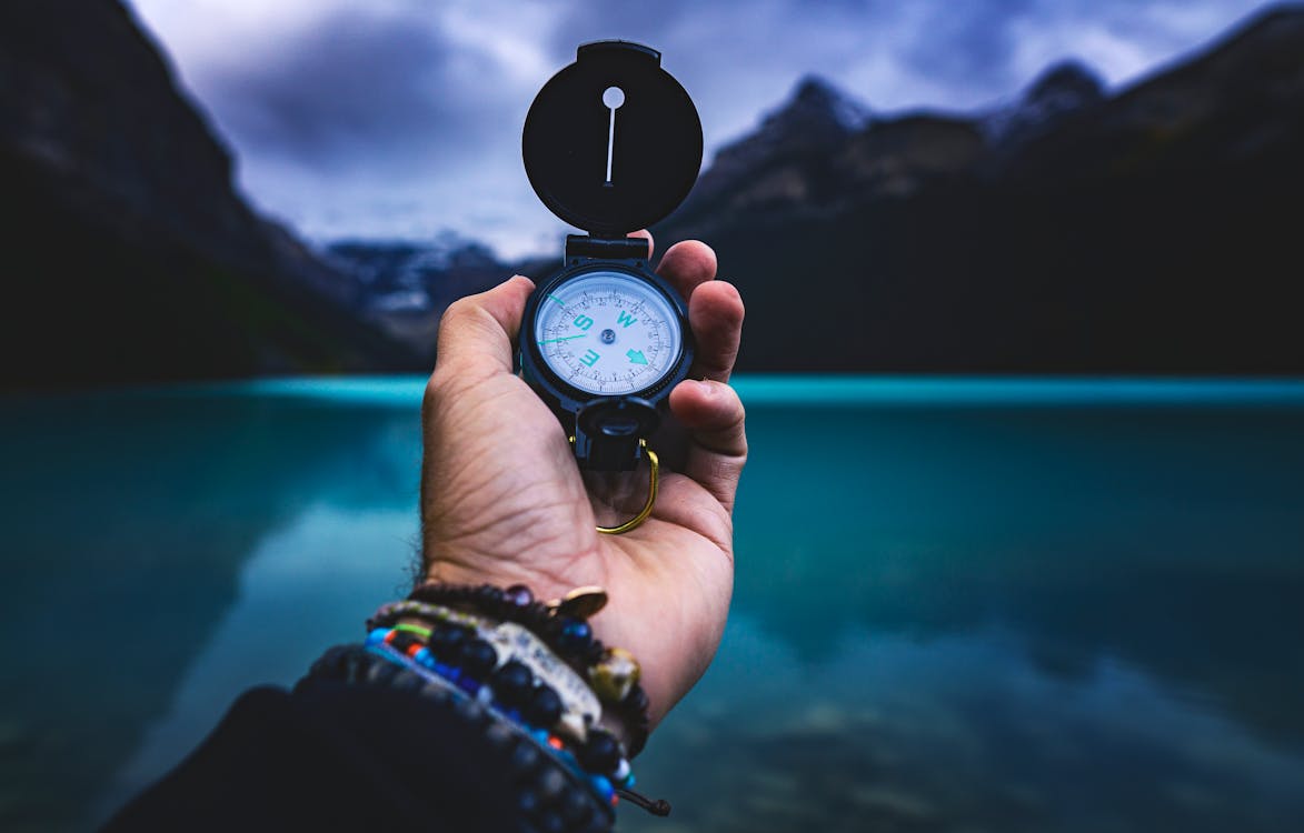 Free Person Holding A Compass Stock Photo