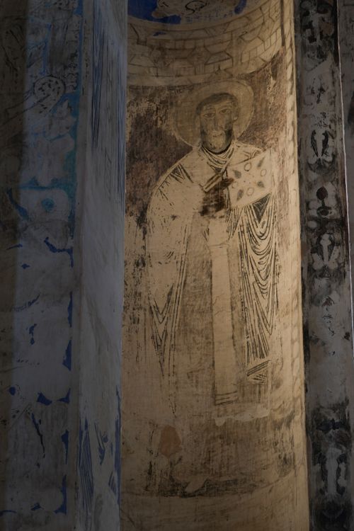 Free Ancient fresco artwork in a historic church located in Van, Türkiye, depicting a saint or religious figure. Stock Photo