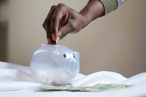 Person Putting Coin in a Piggy Bank