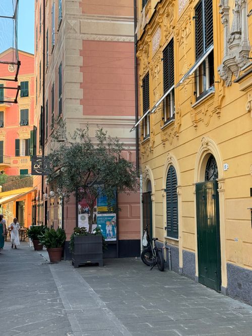 Free A picturesque street in Portofino with colorful architecture and outdoor cafes. Stock Photo