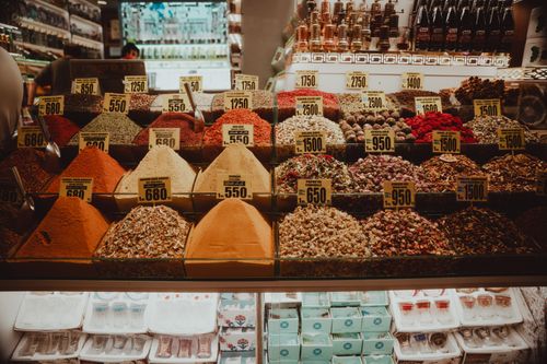 Free Vibrant spices on display at a bustling Istanbul market. Explore the colors and aromas. Stock Photo