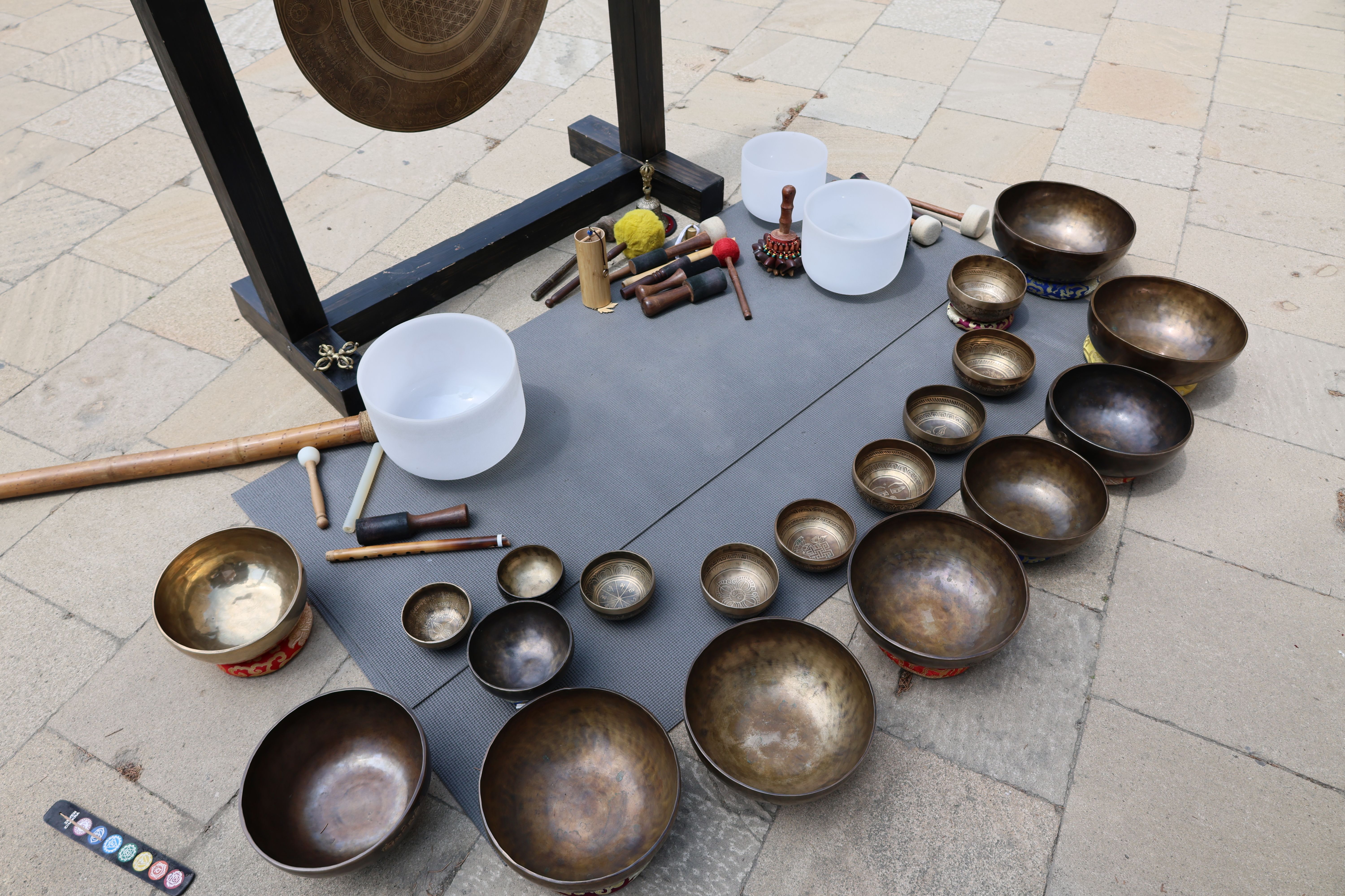 Crystal Tones alchemy singing bowls arranged as a set