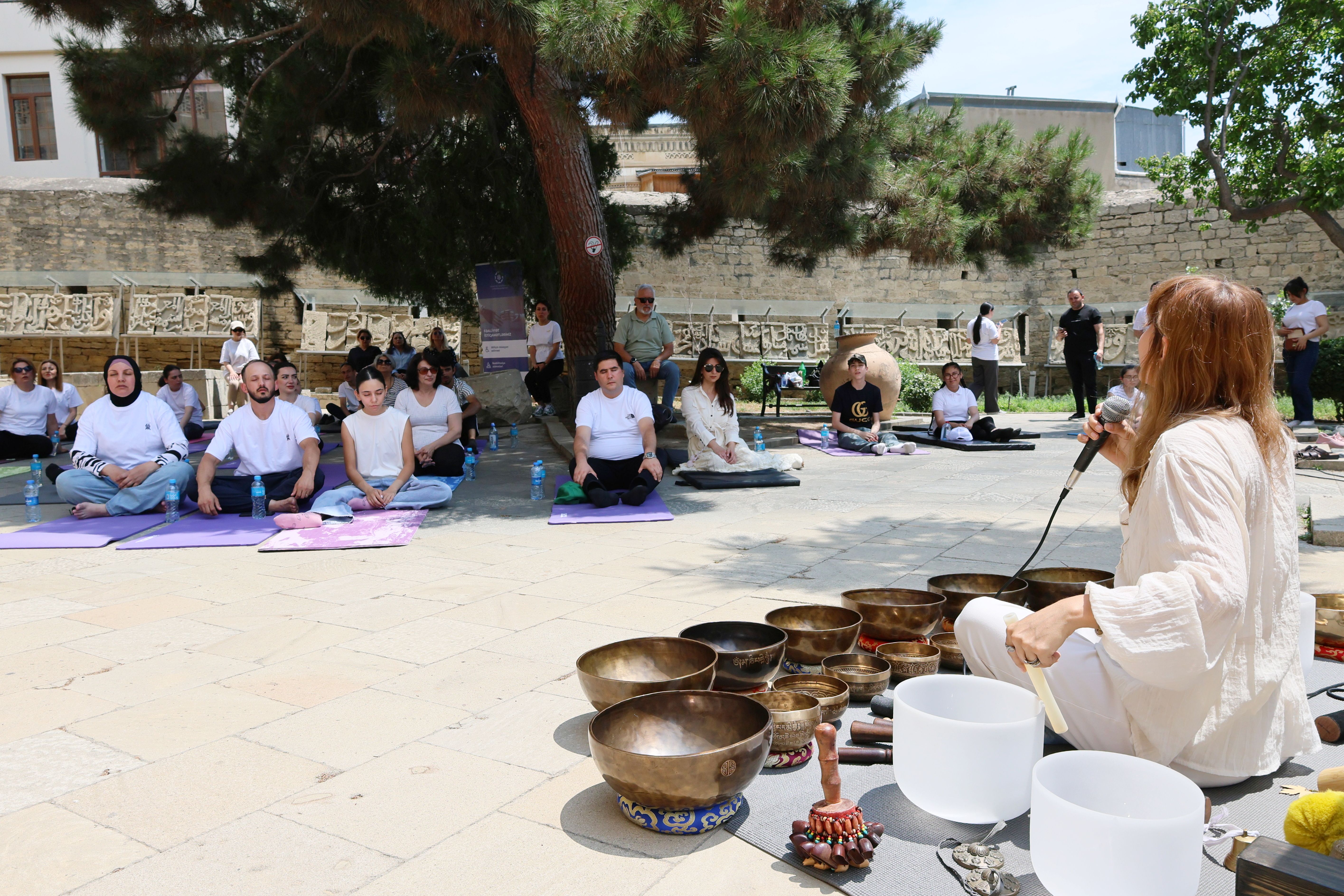 Group meditation session in serene environment