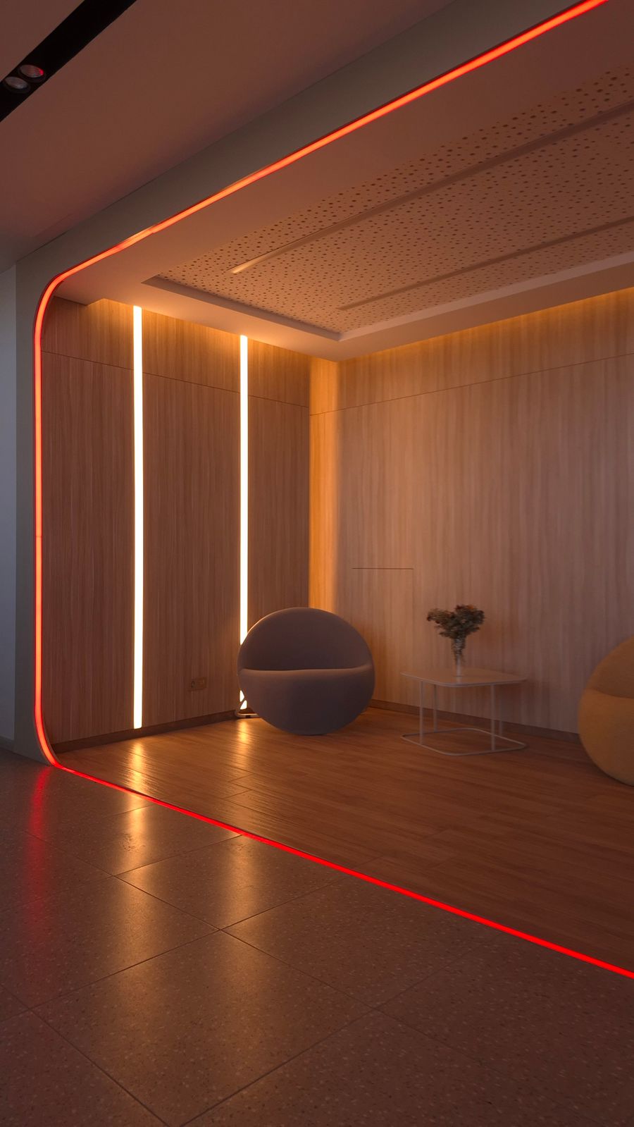 Warm ambient LED lighting design in a modern interior