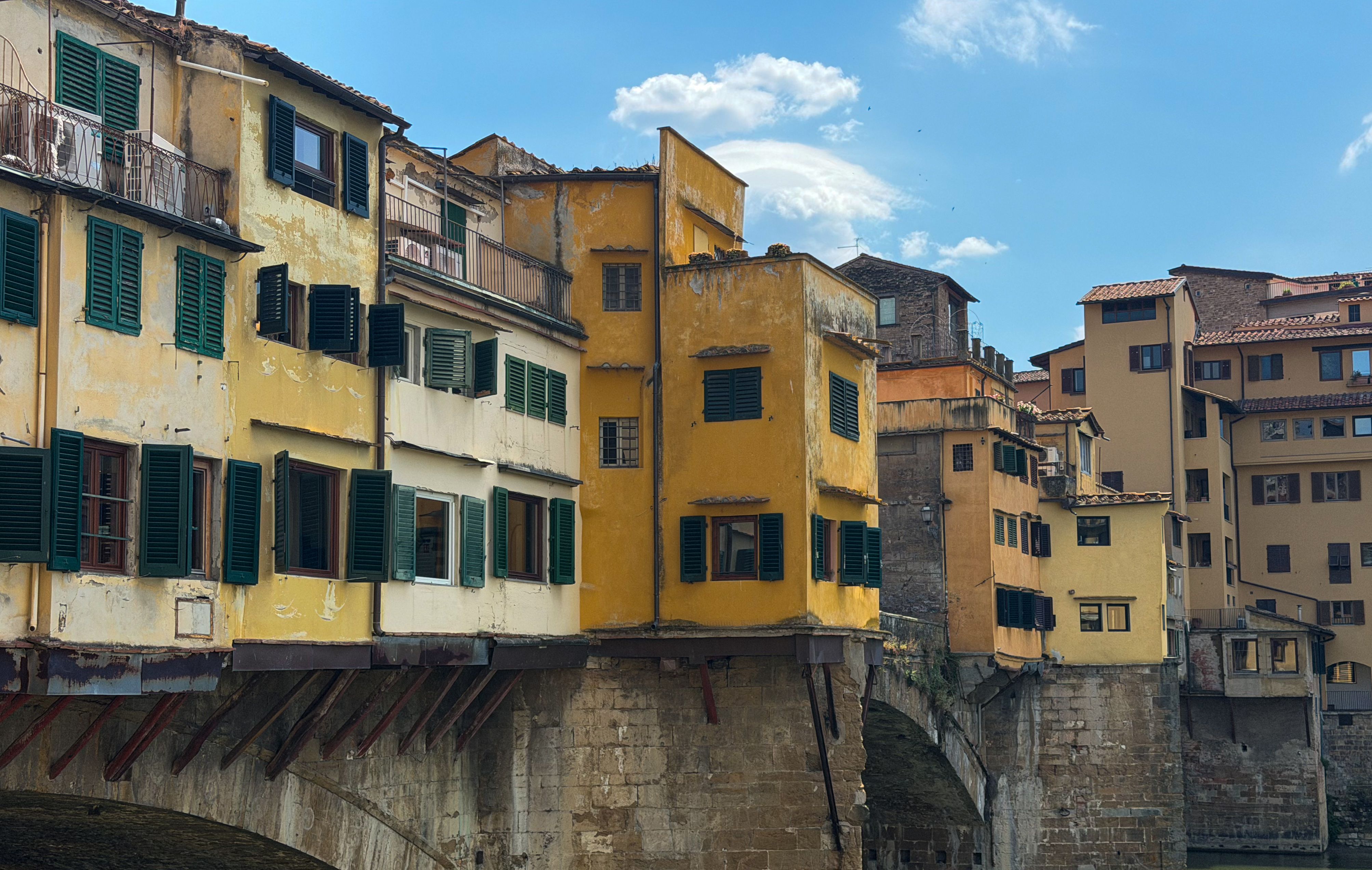 Stunning view of the historic Ponte Vecchio bridge in Florence, showcasing its classic medieval architecture.