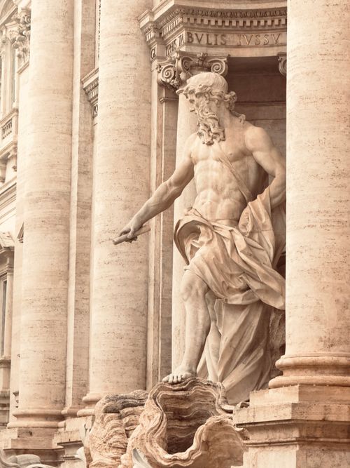 Free Close-up of Neptune statue at Trevi Fountain, an iconic Roman landmark. Stock Photo