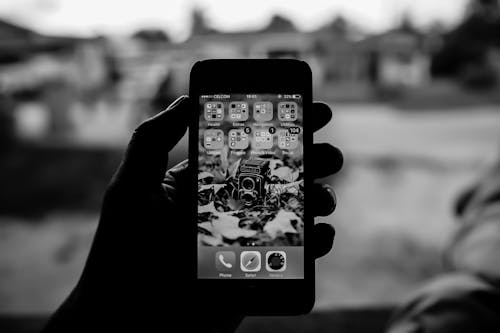 Free Grayscale Person Holding Smartphone Stock Photo
