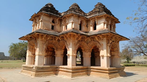 Stunning view of the Lotus Mahal, a symbol of Hampi's rich Vijayanagara architectural heritage.