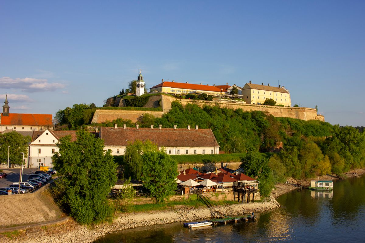 Petrovaradin fortress walls overlooking the Danube river in Novi Sad