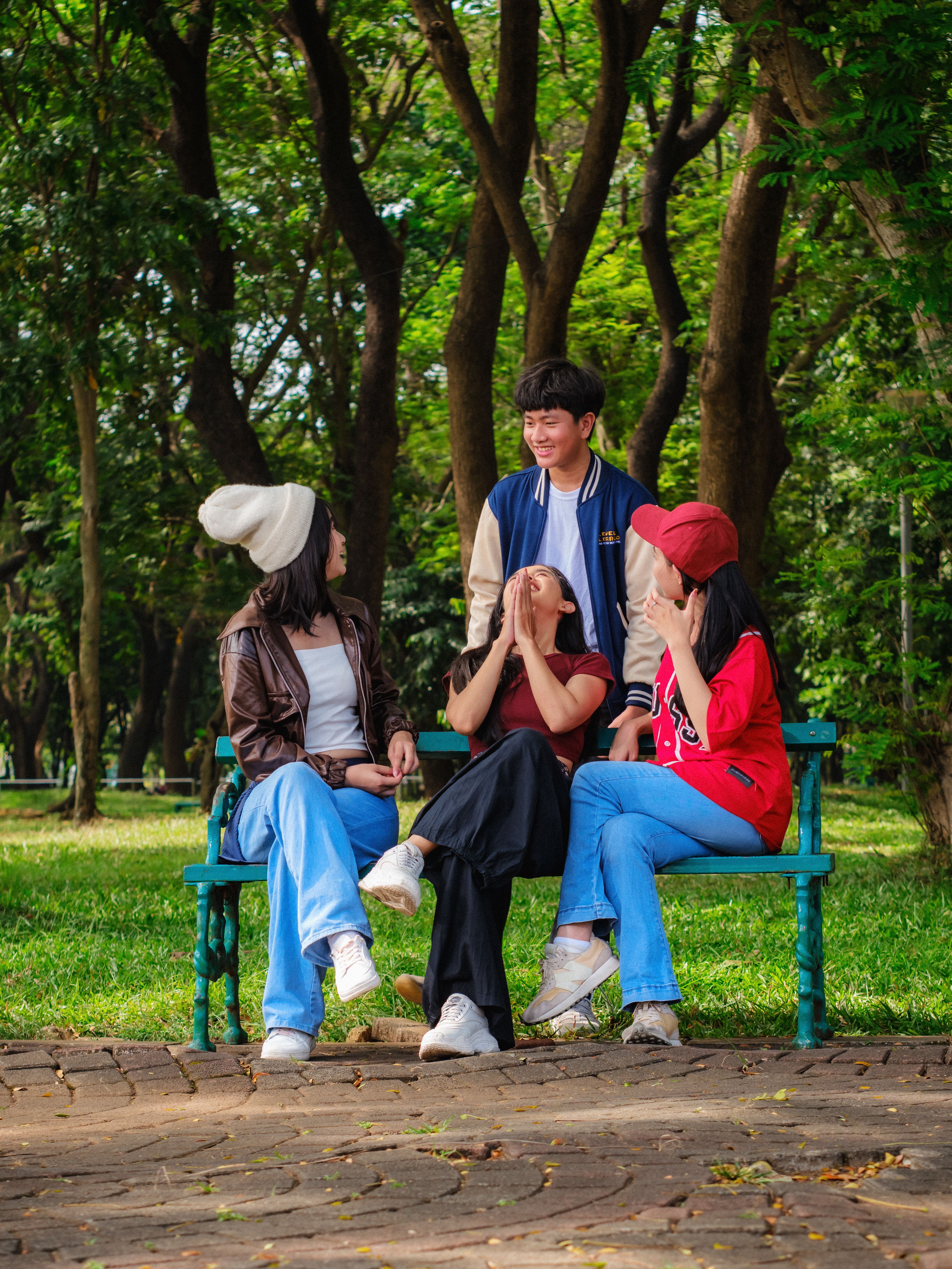 Group of Friends Laughing in Jakarta Park