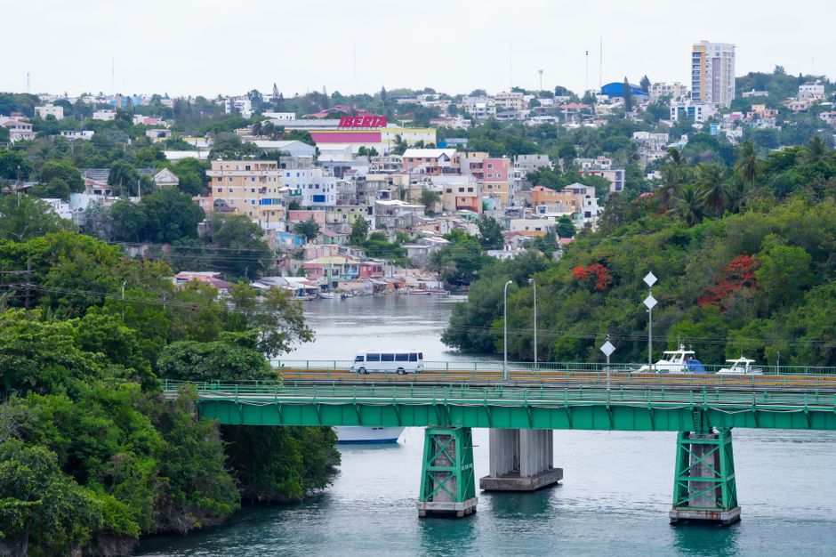 Modern toll road, Autopista del Coral, stretching through the Dominican Republic countryside
