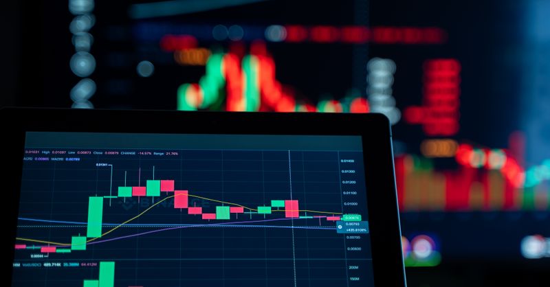 Abstract editorial data-visualization illustration in balanced, blue-toned tones representing the cryptocurrency and digital-asset market — crypto scenario analysis.