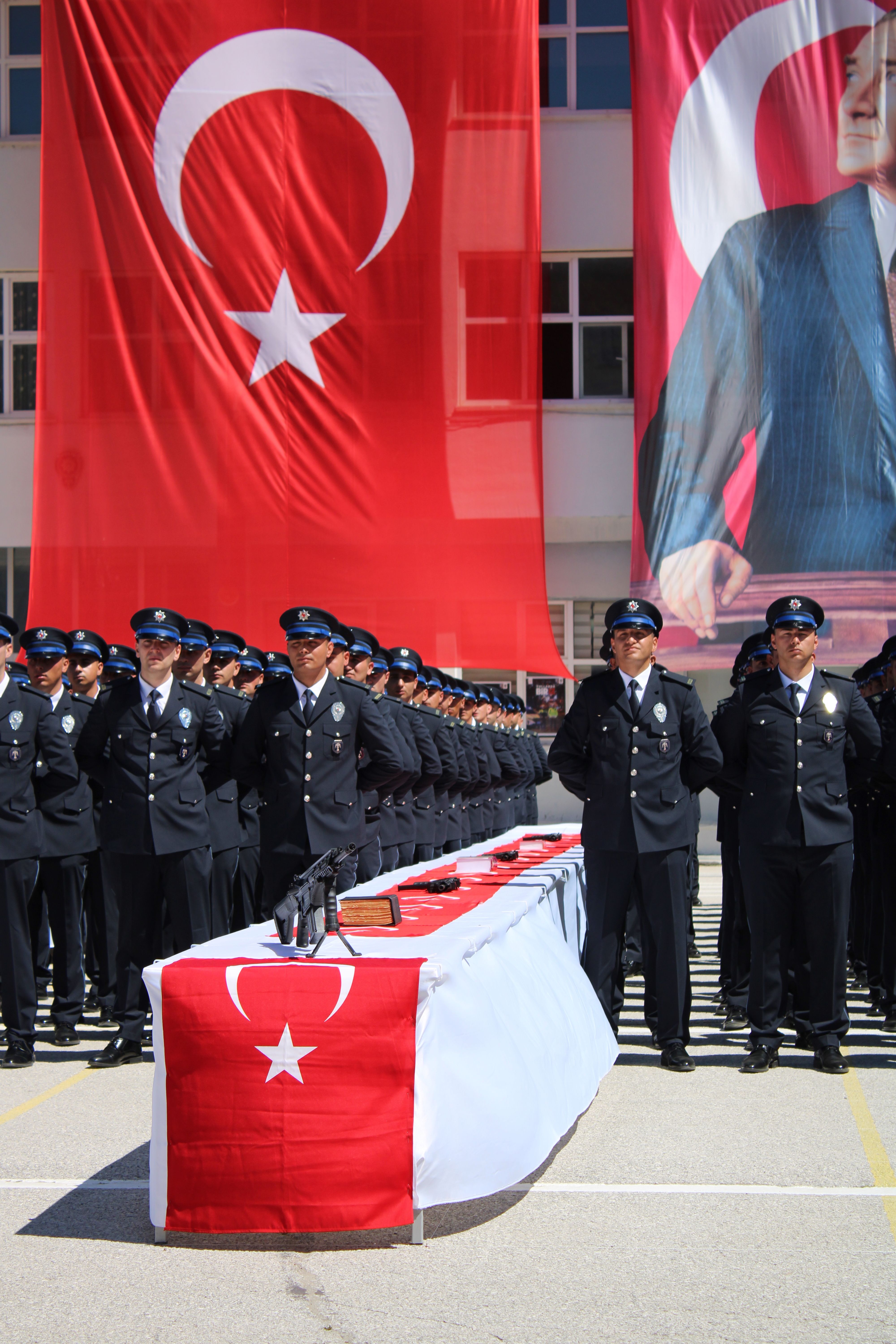 Turkish police officers in uniform during a graduation ceremony in Yozgat.