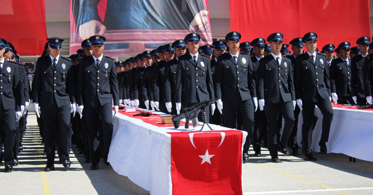 Tören düzeninde yürüyen Türk polisleri — Emniyet Genel Müdürlüğü kadro düzenlemesi