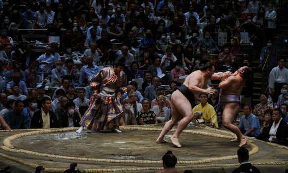 Sumo stable morning practice — Tokyo