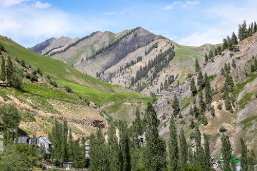 Free Spectacular view of lush green alpine mountains and valleys in Kashmir. Stock Photo