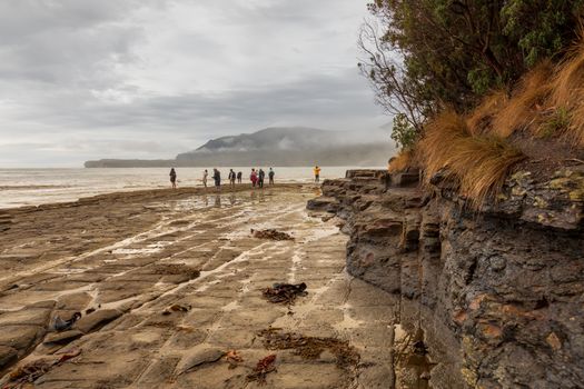 Explore the stunning rocky beach landscape at Eaglehawk Neck in Tasmania, featuring nature and adventure seekers.