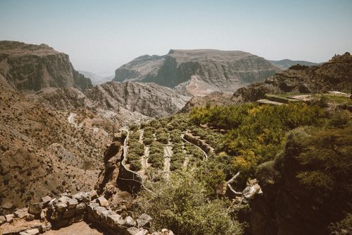 Free A breathtaking view of the terraced fields of Jebel Akhdar in Oman showcasing natural beauty. Stock Photo