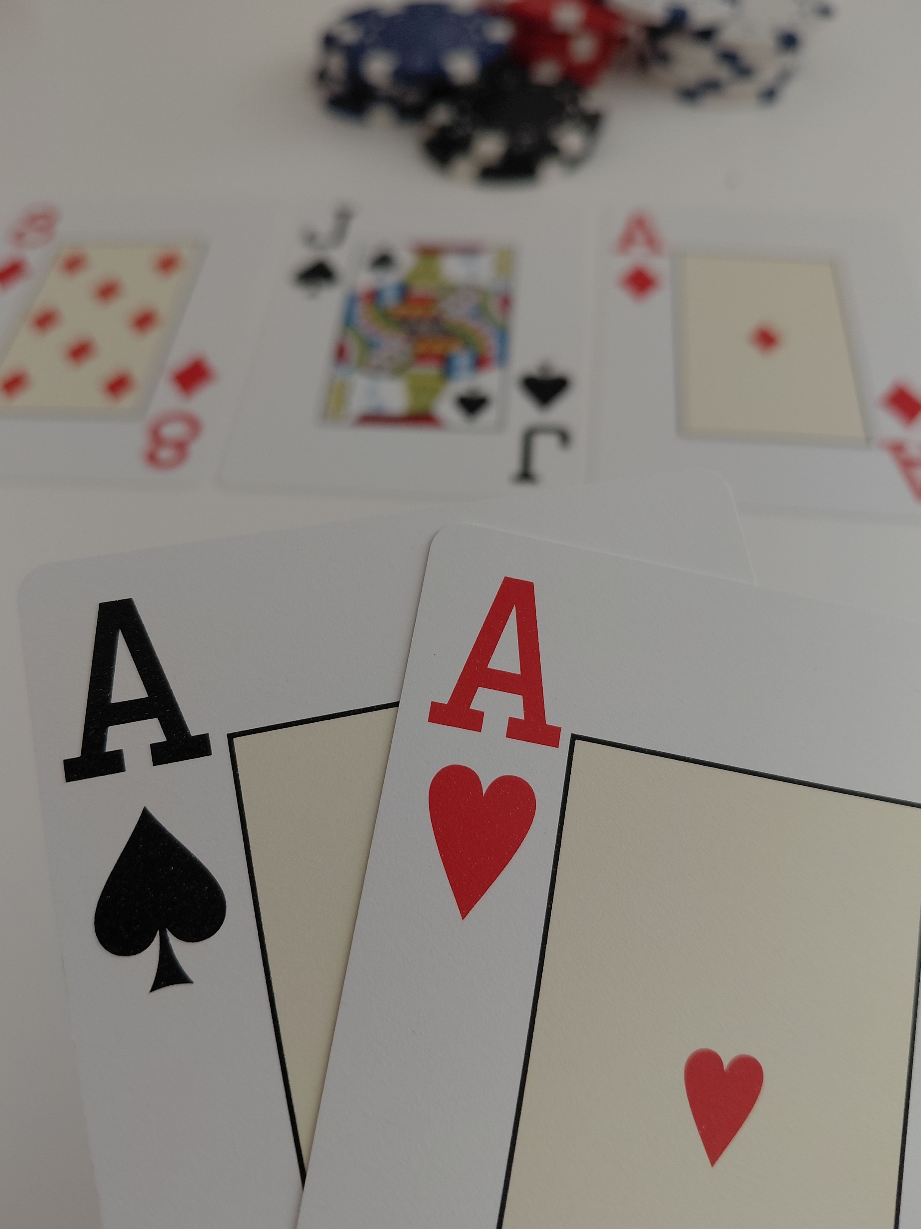 Detailed shot of aces and poker chips, ideal for poker-themed content.