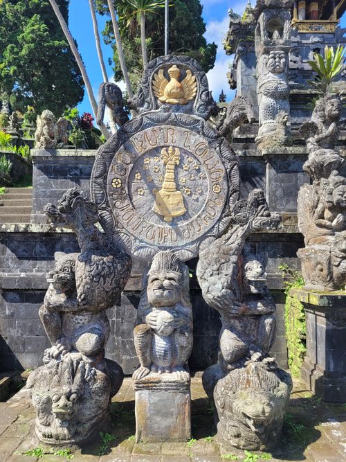 Free Intricate stone carvings of mythological creatures at a Balinese temple. Stock Photo
