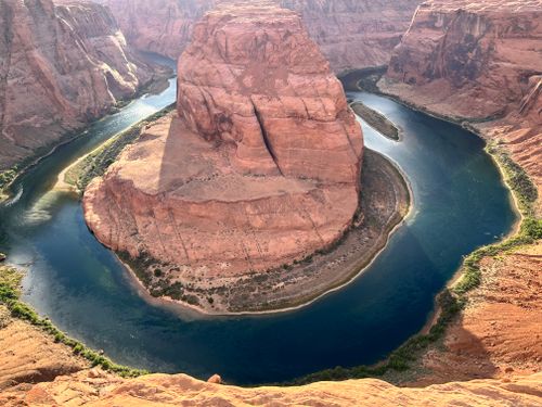 Free Stunning aerial view of the iconic Horseshoe Bend in Arizona, showcasing the Colorado River's majestic curve. Stock Photo