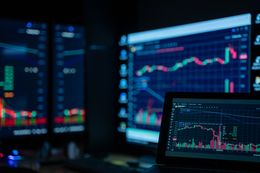 Monitors showing market charts in a dim trading room — photo by Rafael Minguet Delgado on Pexels