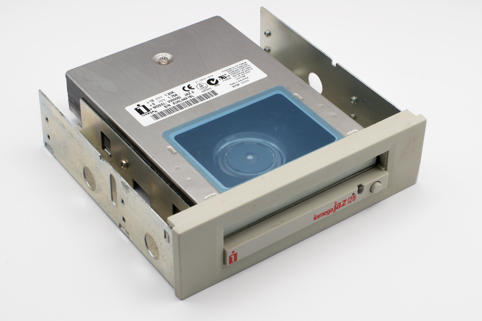 A classic Iomega Jaz drive showcasing retro technology with cartridge slot.