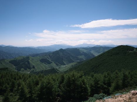 Captivating mountain landscape in Shanxi, China under a clear blue sky.