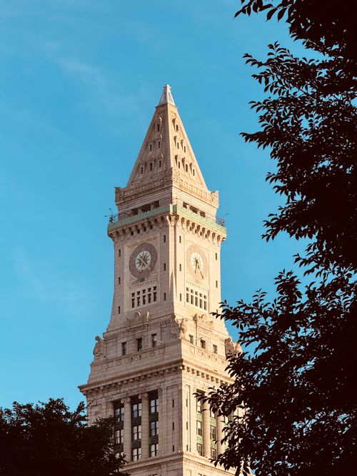 Free The historic Custom House Tower in Boston, showcasing classic architecture beneath a clear blue sky. Stock Photo