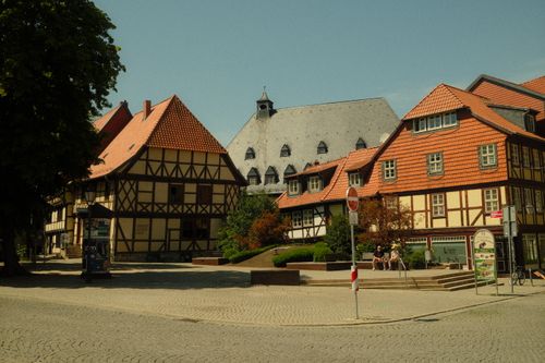 Free Charming half-timbered houses in Quedlinburg, Germany, showcasing medieval architecture. Stock Photo