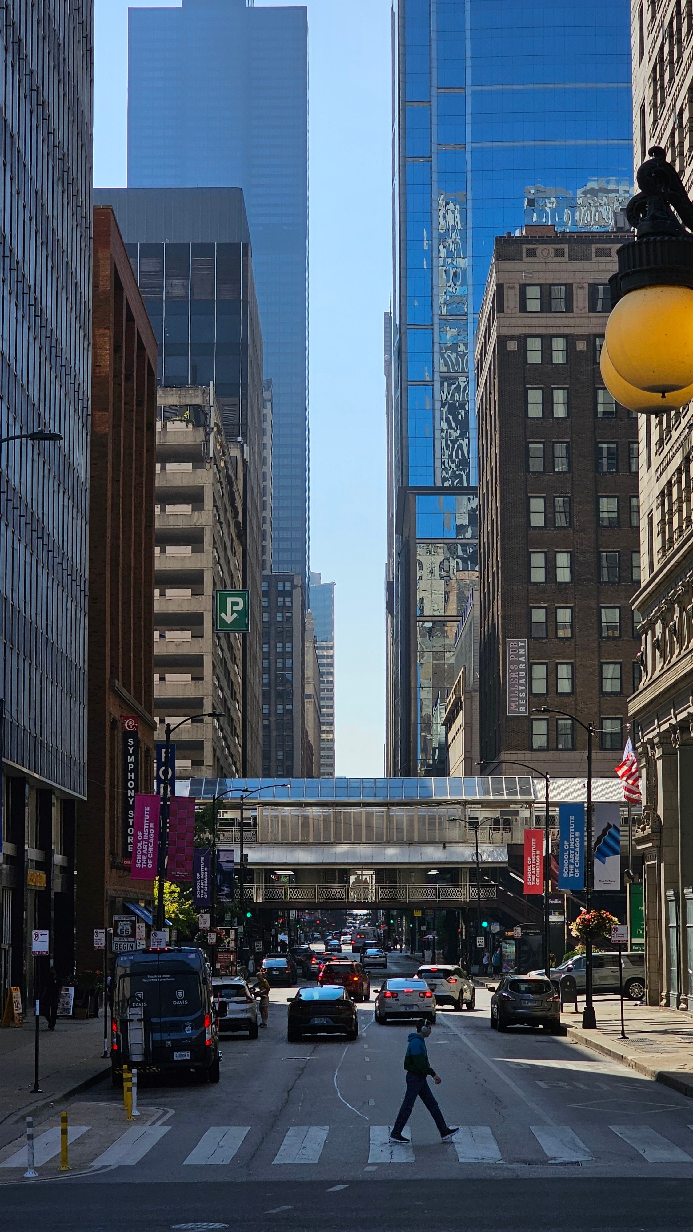 Vibrant street view in downtown Chicago showcasing urban architecture and bustling activity.