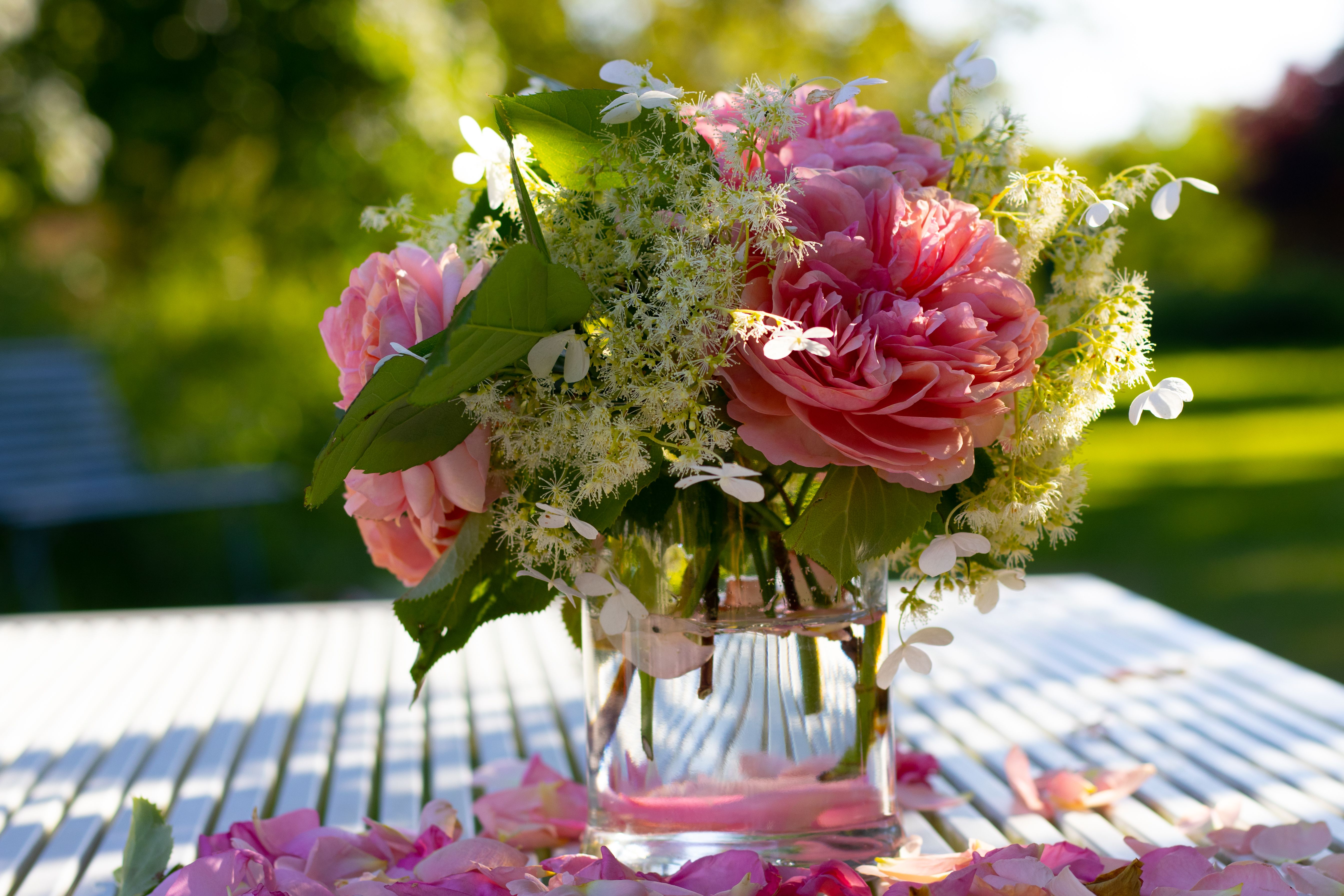 Elegant pink flower arrangement in modern vase