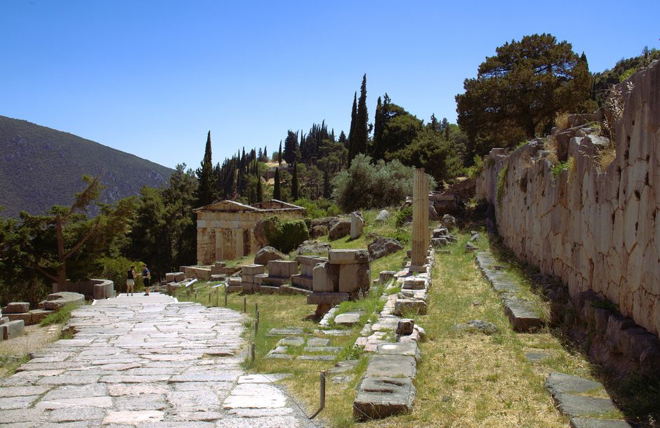 Ancient ruins of the Archaeological Site of Delphi, Greece