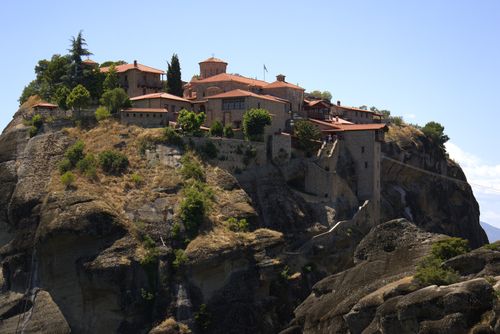 Free Stunning view of Meteora monastery perched on rocky cliff in Greece. Stock Photo