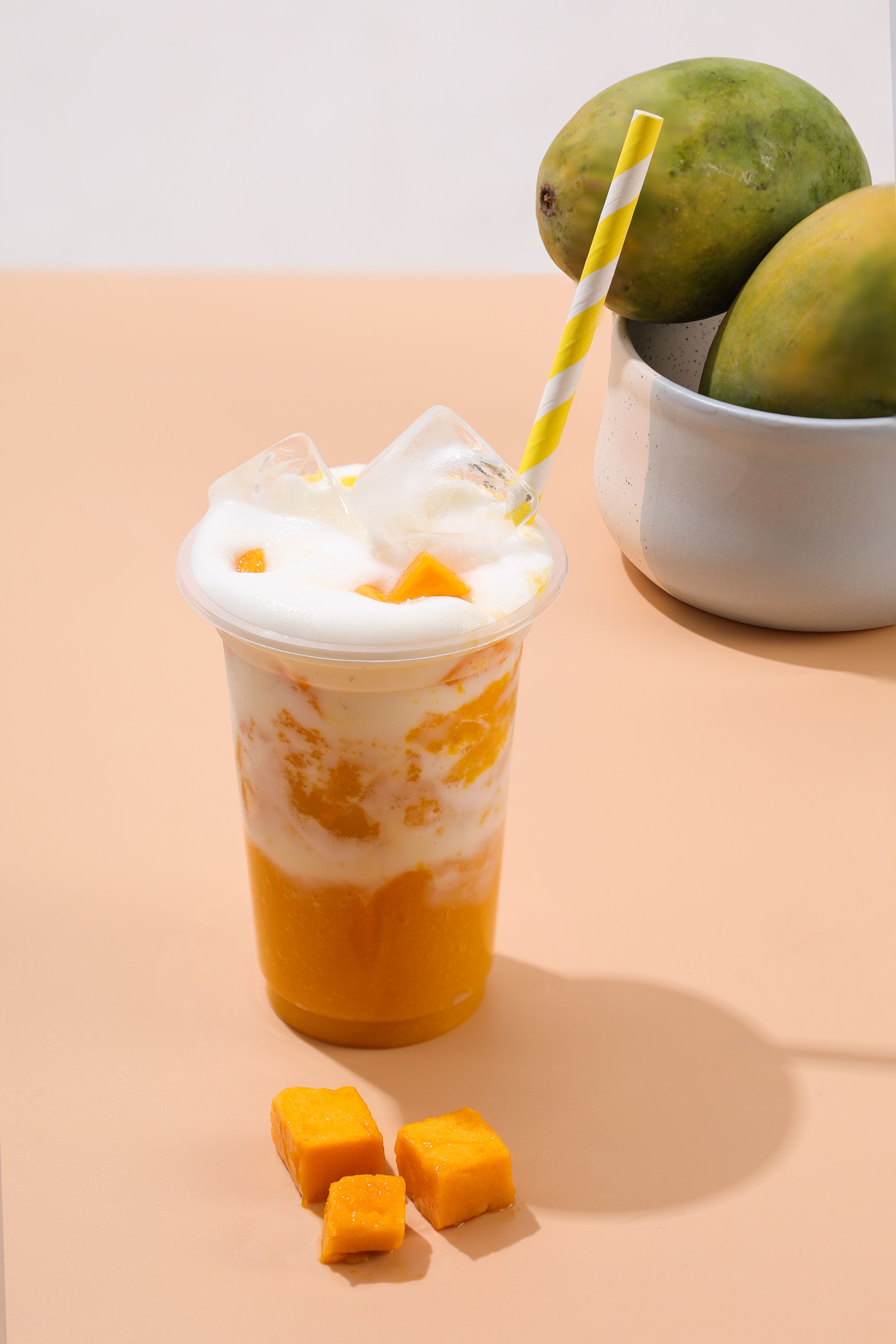 Refreshing Mango Shake with Fresh Cubes · Free Stock Photo