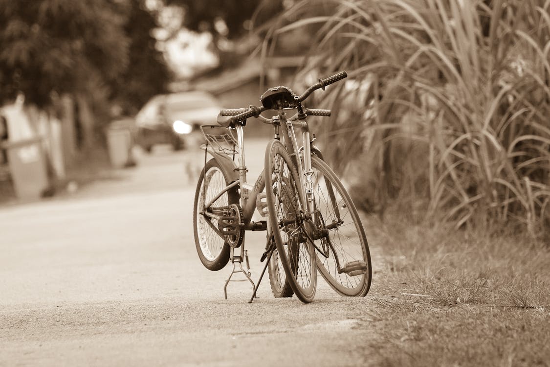 Grayscale Photo of Rigid Bikes